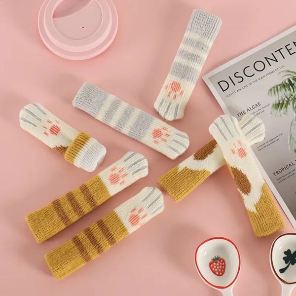 4Pcs Furniture Leg Socks NonSlip Knitting Sock High Elastic Chair Covers Floor Protectors Washable Cat Paw Table Foot 241217