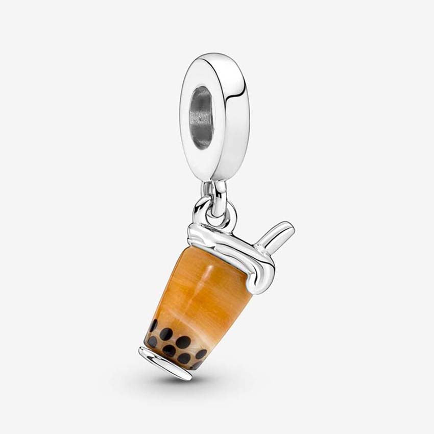 Murano Glass Bubble Tea Dangle Charm 925 Sterling Silver Logo Charms Set Bracelet Bangle DIY Making Components Necklace Pendant charm with Luxurious