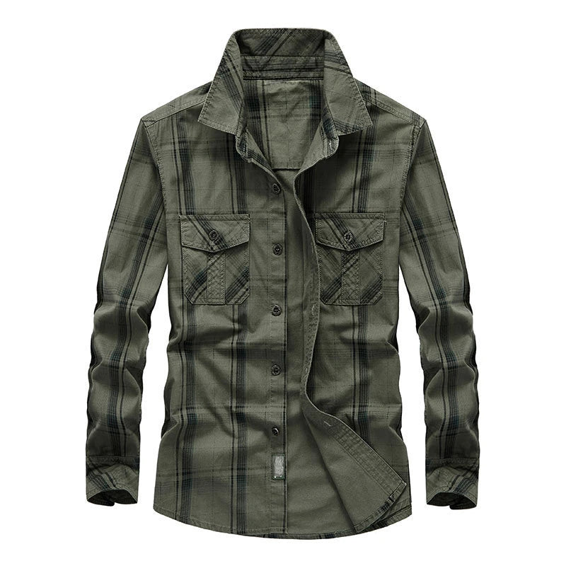 Men&#039;s Casual Shirts Spring Autumn Long Sleeve Shirt Loose Breathable Outdoor Army Green Men Clothing 5XL Chemise Homme Blouses
