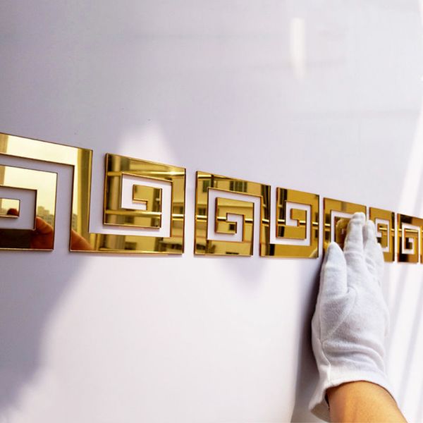 Wall Stickers 10x10cm Acrylic Mirror Sticker with Adhesive for Living Room Bedroom Edge Strip Corner e Building Border Home Decor 230829