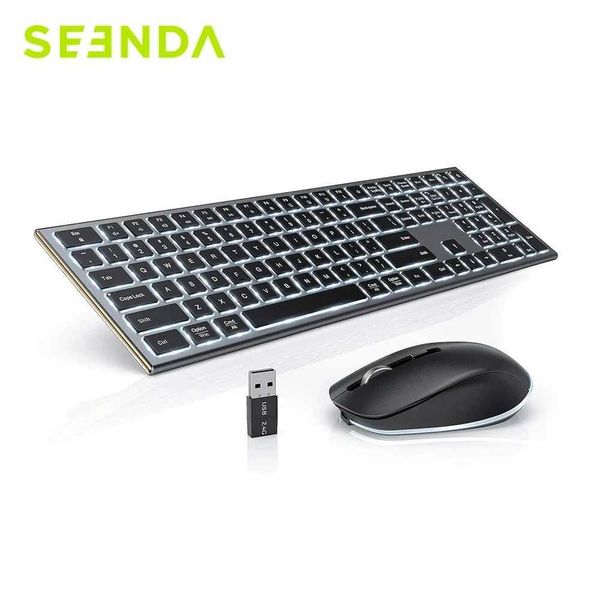 Seenda Backlit Wireless Rechargeable Full Size Keyboard and Mouse Combo for MacBook Windows Laptop 2.4G USB TypeC Silent Click X250203