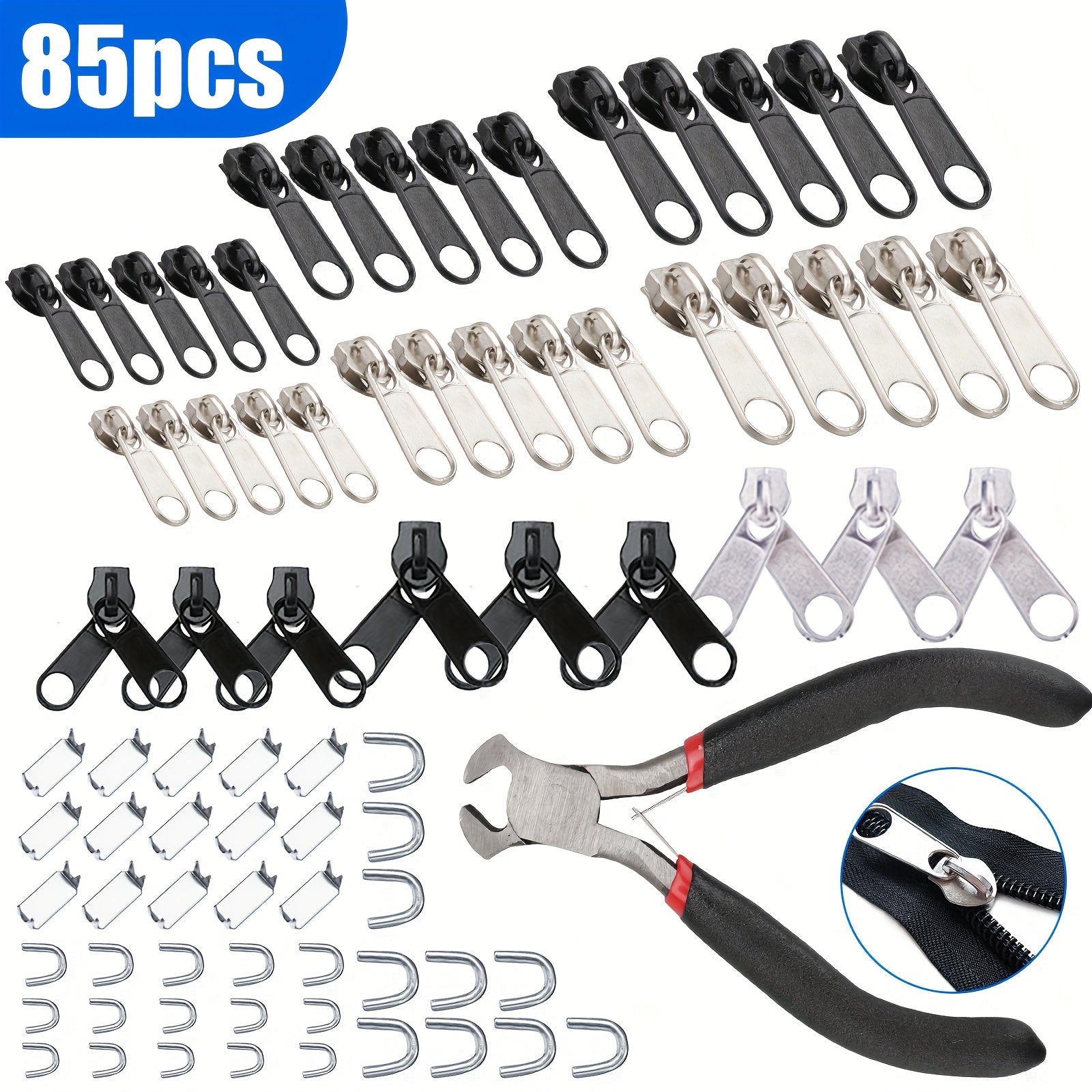 TEMU Zipper Repair Kit With Install Plier, #3 #5 #8 Replacement Zipper & Zipper Pulls, For Repairing Coats, Jackets, Tents, Backpacks, Sleeping Bag