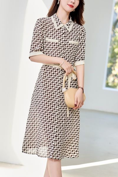 skirts for women High quality silk silk silk light luxury printed shirt collar dress