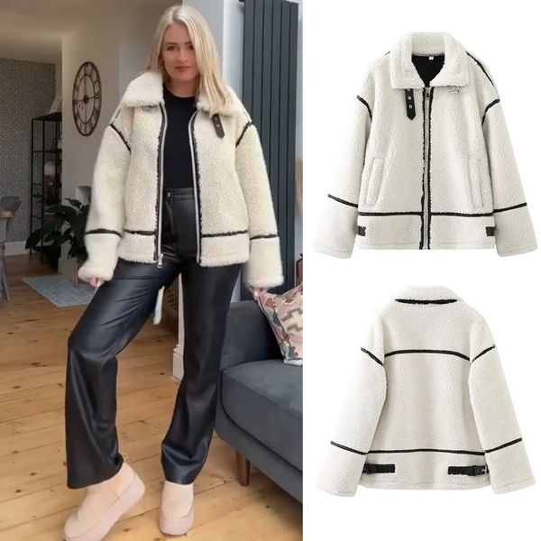 PB ZA 2023 Autumn Clothing Clothing European e American Style Casual Pur integrado a caxemira de caxemira de caxemira de cor 241209