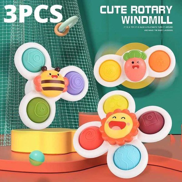Baby Bath Toys 3 childrens cartoon animal suction cup press and rotation happy baby fingertips tabletop rotating flower toy CL250113