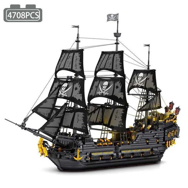 4708PCS Blocks Black Pearl Pirate Ship Model Building Blocks Medieval Movie Skeleton Adventure Boat Assembly Bricks Toys For Kids GiftsY2411