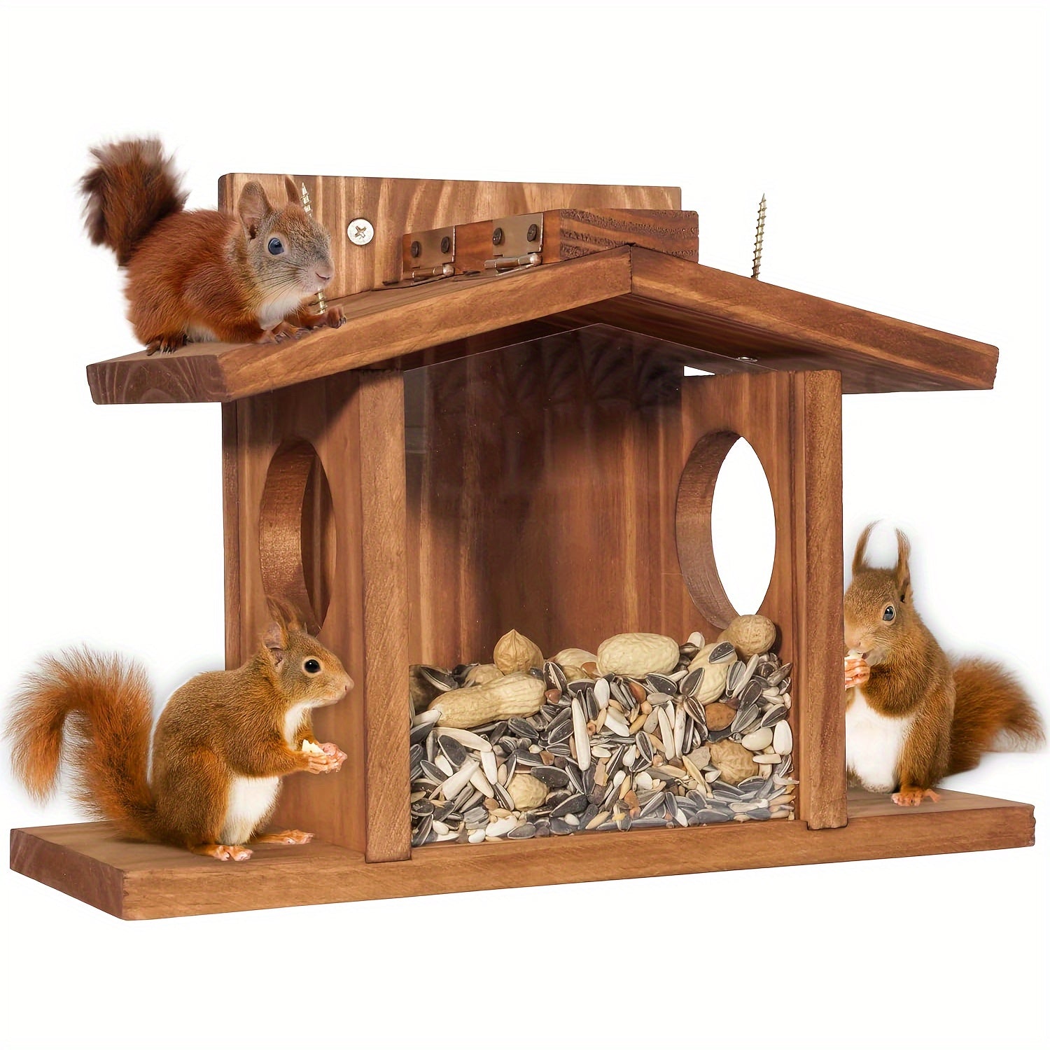 TEMU 1set Wooden Squirrel Feeder, Squirrel Feeders For Outside Winter, Wooden Chipmunk Feeder For Corn, , Durable Box Easy To Fill With Removable