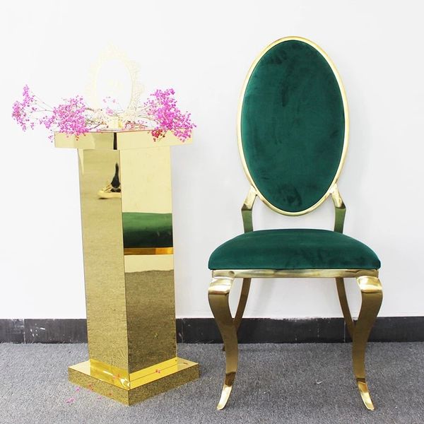 Fancy Gold Wedding Chairs Modern Simple Oval Back Stainless Steel Dining Table Chairs Hotel Banquet Hall Dining Chairs