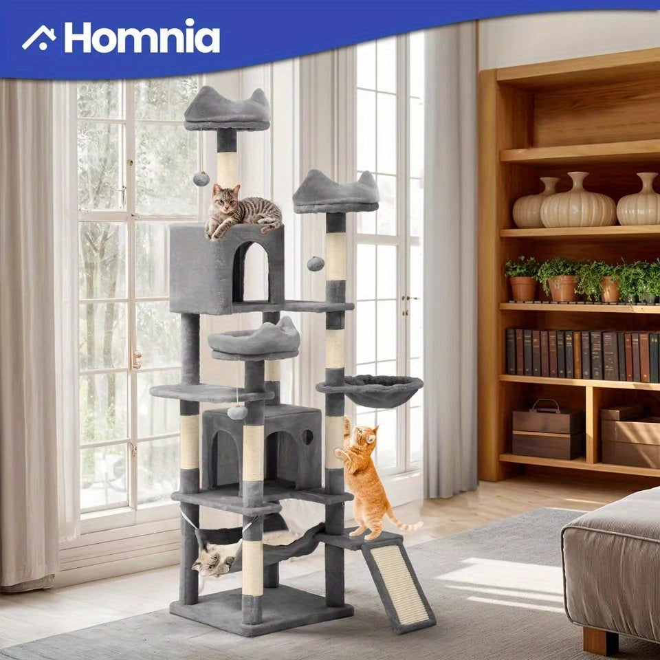 TEMU 75" Tall Multi-level Cat Tree Tower With Cozy Condos & Scratching Posts - Durable Wood Fiberboard, Ideal For , Includes Hanging Toys, Cat Tree