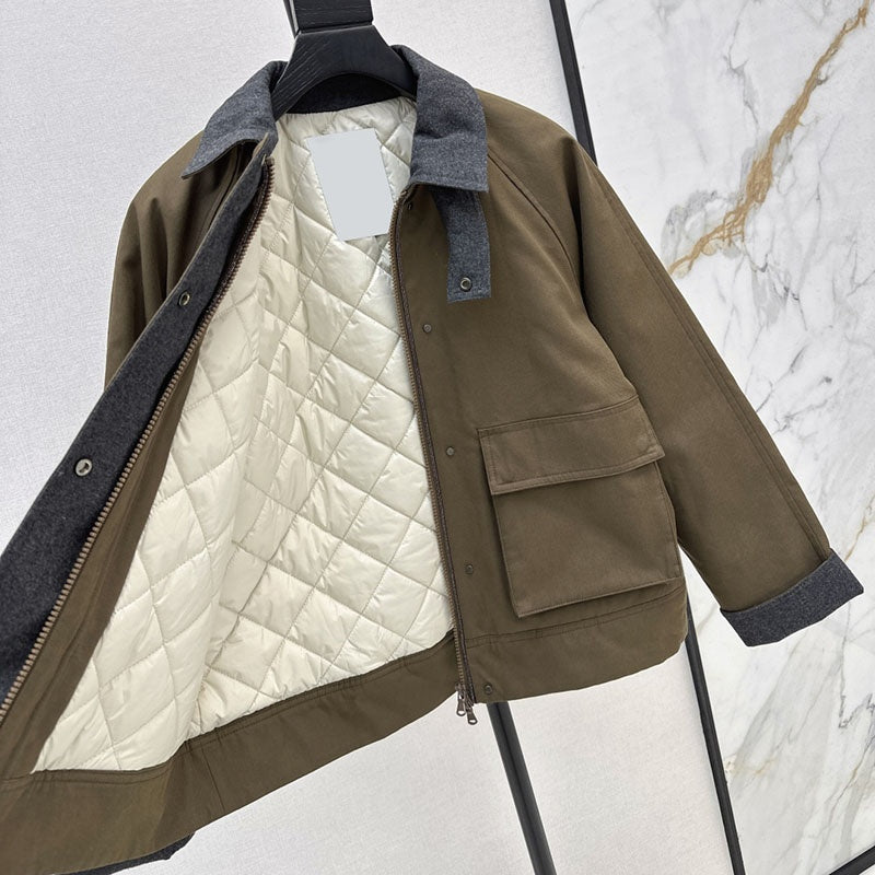 Luxury Women Padded Jacket Coat Designer Double Zipper Contrast Color Collar Jackets Winter Autumn Vacation Street Style Outerwear