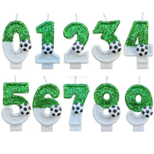 Football Childrens Birthday Candles 0-9 Number Green Sparkles Birthday Soccer Ball Candle for Boy Party Cake Topper DecorationXJ240730