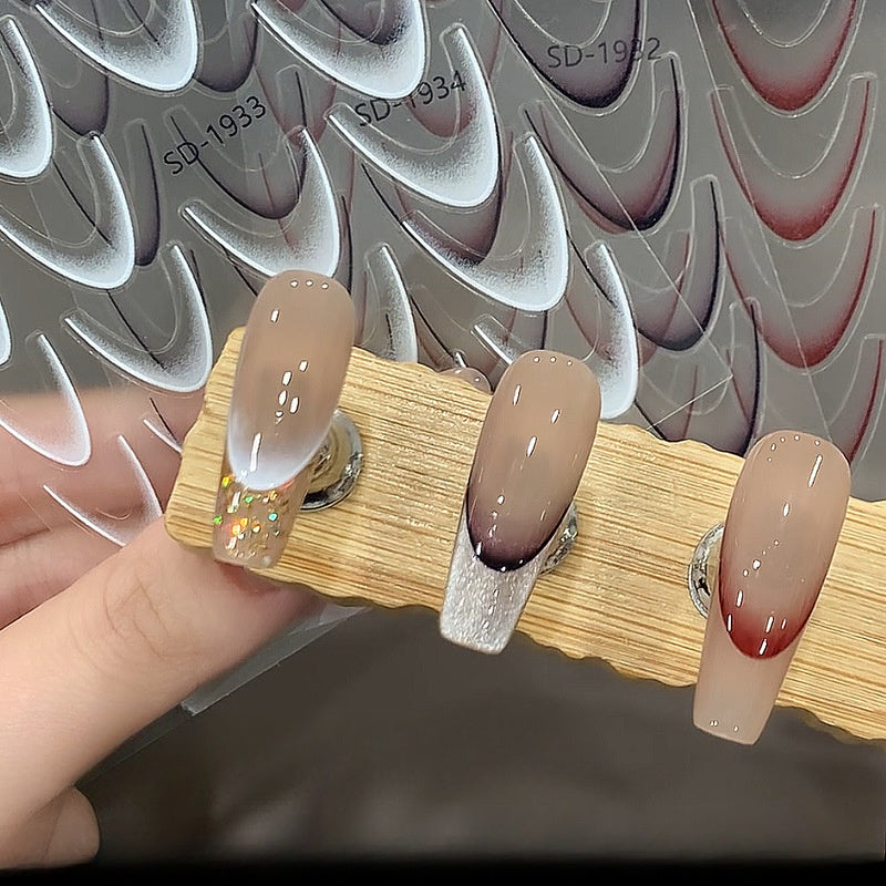 TEMU 3pcs-set Colored Tip Nail Stickers Gradient Line Transfer Decals Stickers Nail Art Gel Polish Nails Wraps