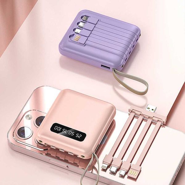 10000mAh mini power bank digital display screen with 4-wire phone backup battery suitable for iPhone Samsung Huawei portable power bank B240