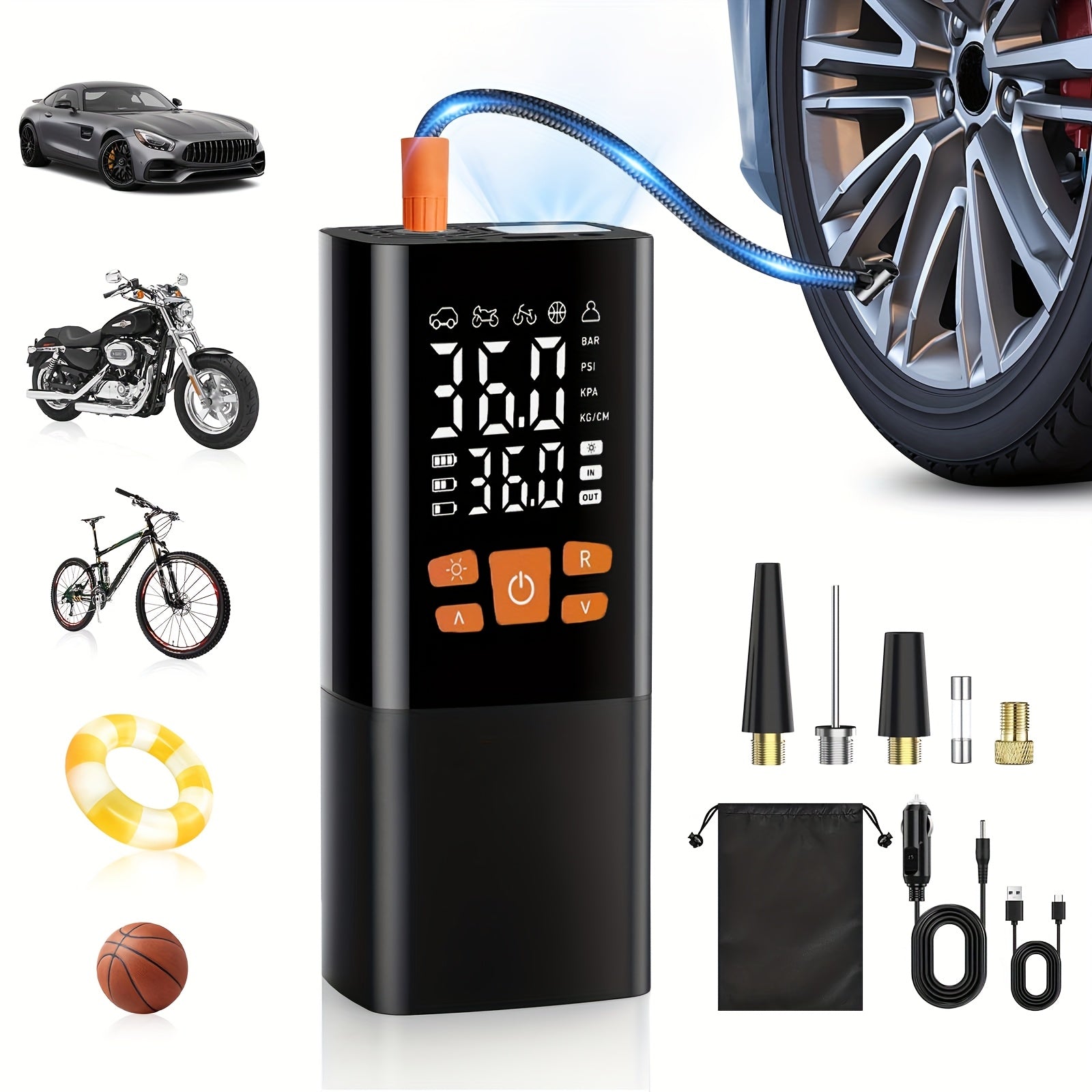 TEMU Tire Inflator Portable Air Compressor, 150psi Air Pump For Car Tires With 25000mah Battery, 1 Click Smart Air Pump Tire Inflator For Car,