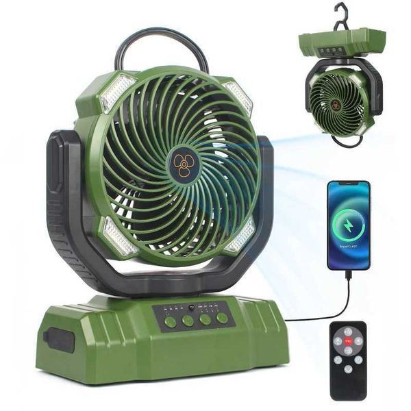 Electric Fans 10000mAh portable charging camping fan battery powered automatic oscillator tent with lights H250112