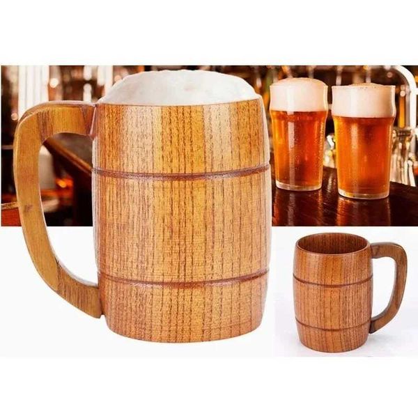 Wooden Beer Cup Retro Big Capacity Tea Water ic Wood Drinking MugC241214