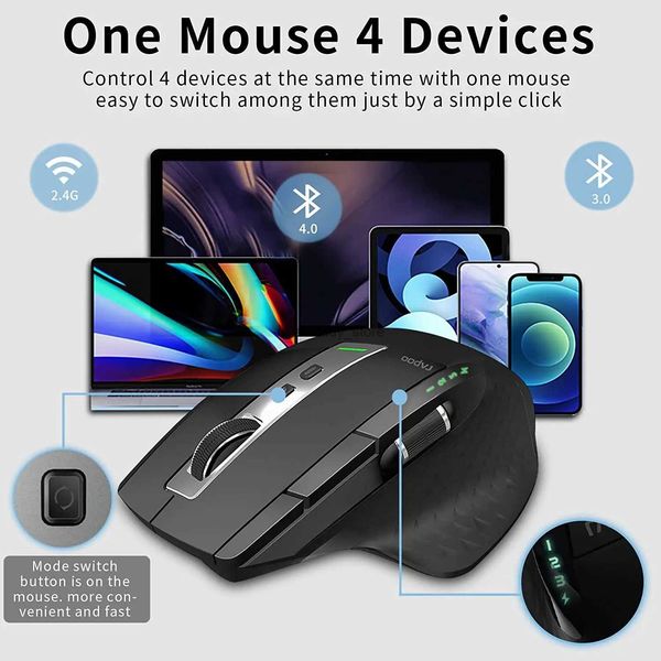 Mice Rapoo MT750L-MT750S Multi-mode Rechargeable Wireless Mouse Ergonomic 3200 DPI Bluetooth Mouse Easy-Switch Up to 4 Devices Q0613