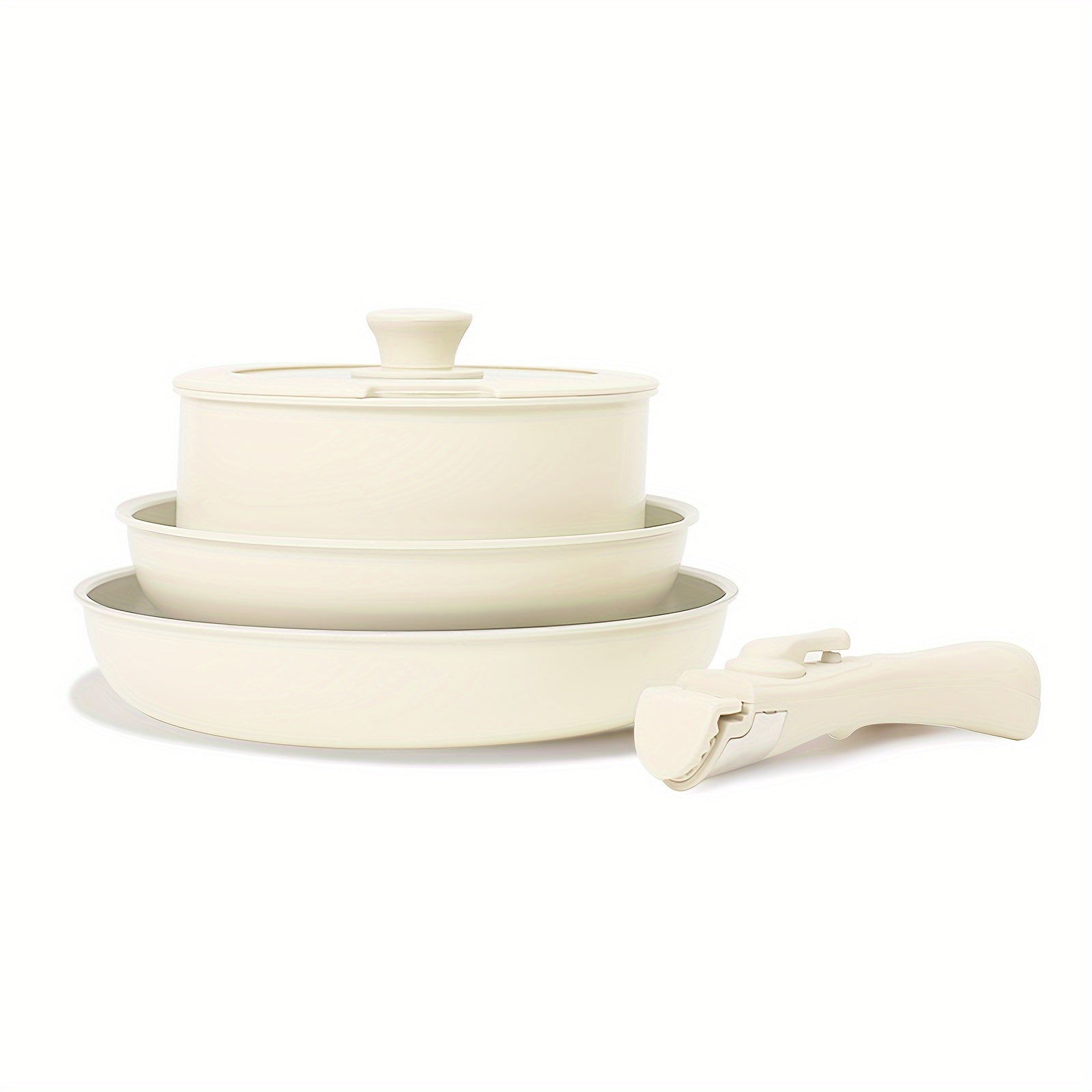 TEMU 5pcs Ceramic Nonstick Kitchen Pots And Pans Set Cookware Sets With Detachable Handle, Cooking Sets, Rv Cookware, Induction- Dishwasher- Oven