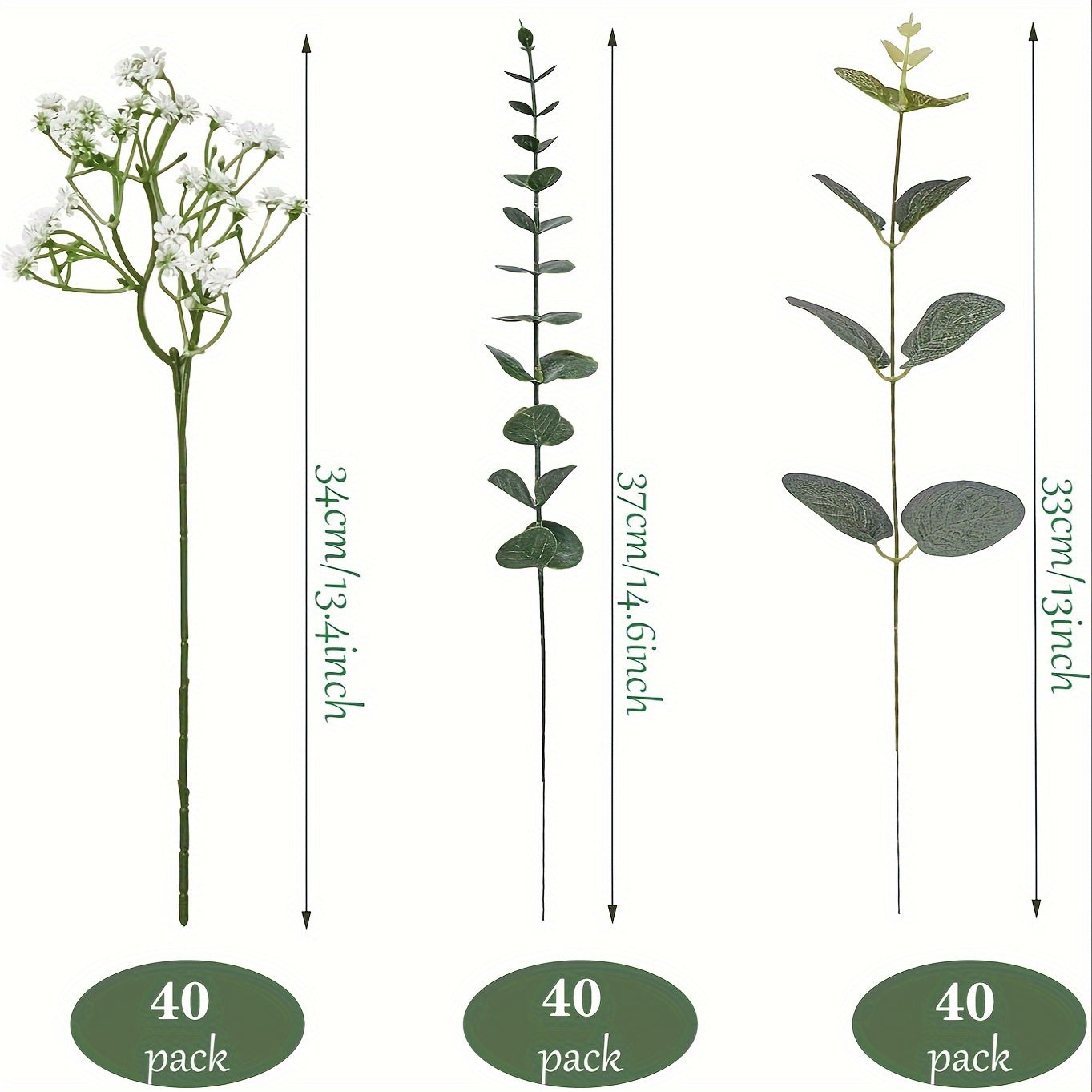 TEMU 120pcs Artificial Eucalyptus & Babies Breath Greenery Set - Plastic Foliage For Wedding, Hotel Decor, Tabletop Centerpieces, Lifelike Stems For