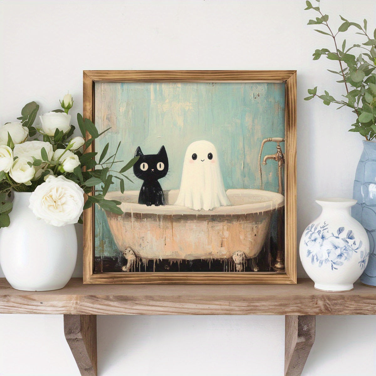 TEMU 1pc Vintage Wooden Wall Decor Sign - Black Cat And In Bathtub, Rustic Farmhouse Style For Home, Living Room, Kitchen, Bedroom, Office - Ideal