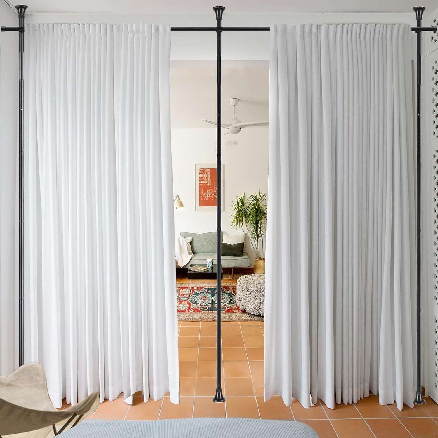 TEMU Room Divider Curtain Rod - No Drilling Tension Rod Room Dividers For Space Partitions, 4-10ft (h) 28-114 Inch (w) Adjustable Heavy Duty Floor To