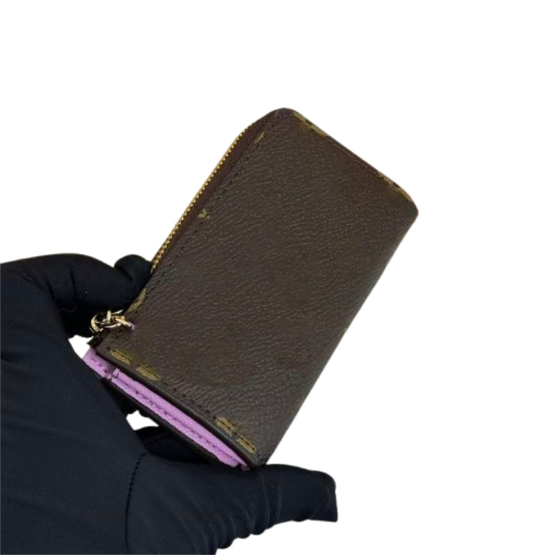 Women&#039;s Credit Genuine Leather pink Small Zipper Competitive Price Wallet Card Holder
