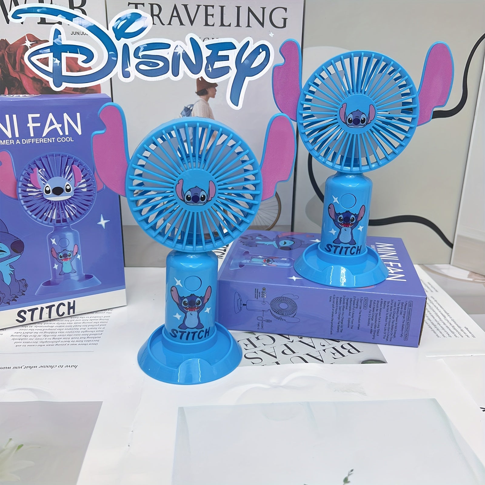 TEMU [ Authentic Authorized] Stitch Portable Fan Cute Usb Handheld Small Standing Desktop Fan For Outdoor Travel, Camping, Desktop Office, Student