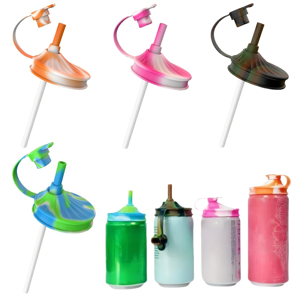 TEMU 4-pack 4-color Soda Can Lids With Straws - Set Of 2, Reusable Canning Lids, Bpa-free Soda Can Lids, Leak-proof Goods Recommended