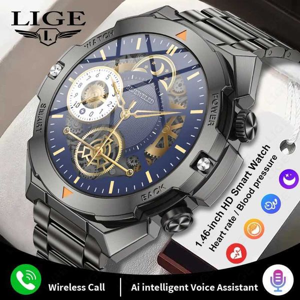 LIGE smartwatch AMOLED screen AiVoice smartwatch mens BT Call waterproof smartwatch health monitor Montre Connect e T241213