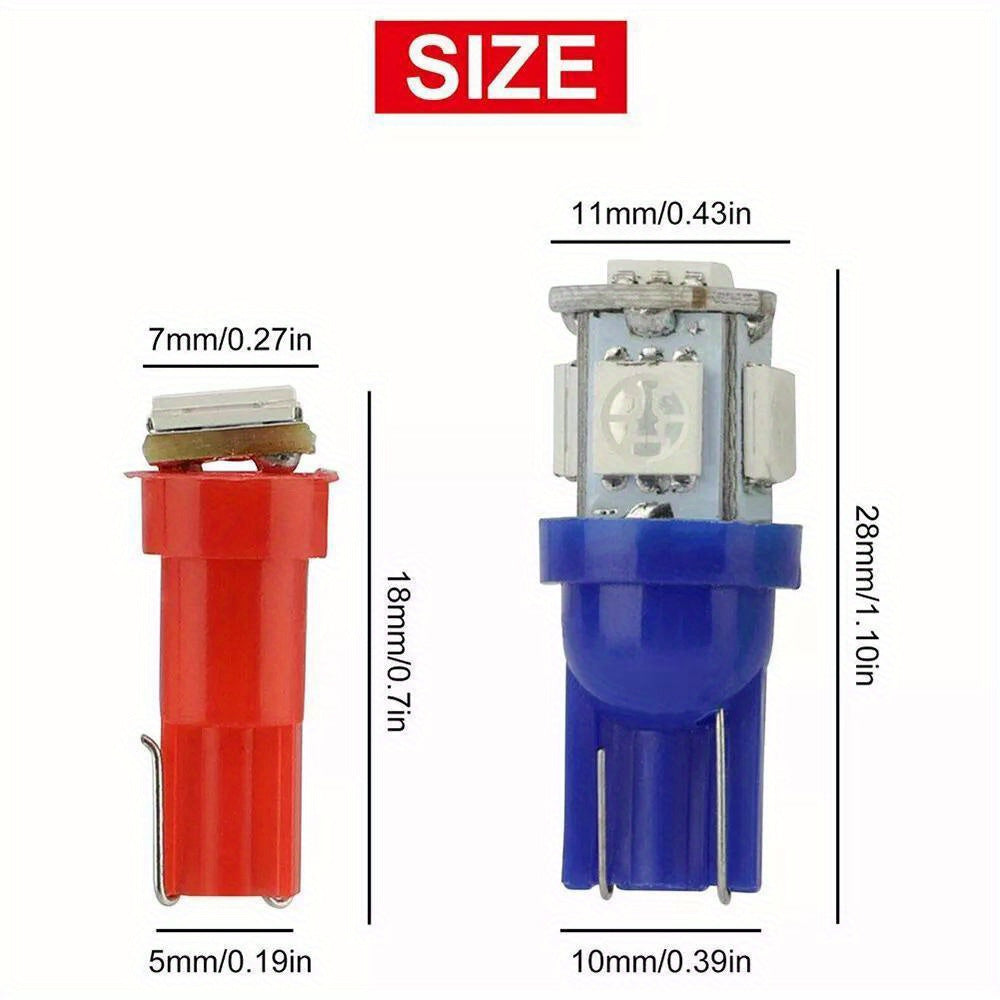 TEMU For All Vehicles: 70pcs Led Instrument Panel Lights - T10- T5, 12v , (green- Red- White- Blue- Yellow) - & Durable Interior Lighting