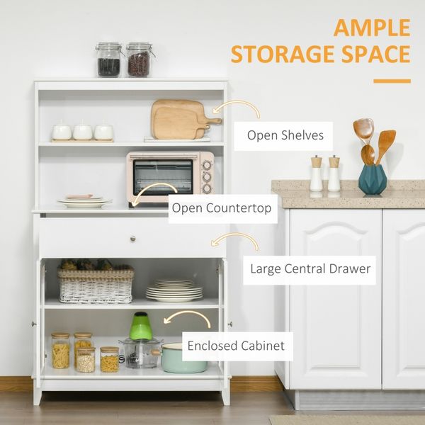 Modern 58&quot; Kitchen Buffet with Hutch, Microwave Cabinet with Drawer and Storage Cupboard for Dining Room, White