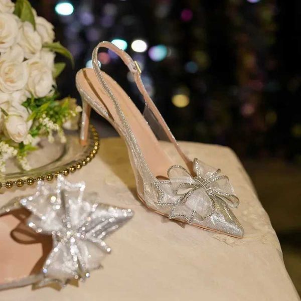New Arrival Womens sandals new slim toe bridal wedding shoes sparkling material rhinestone bow heel womens shoes small heel T250110