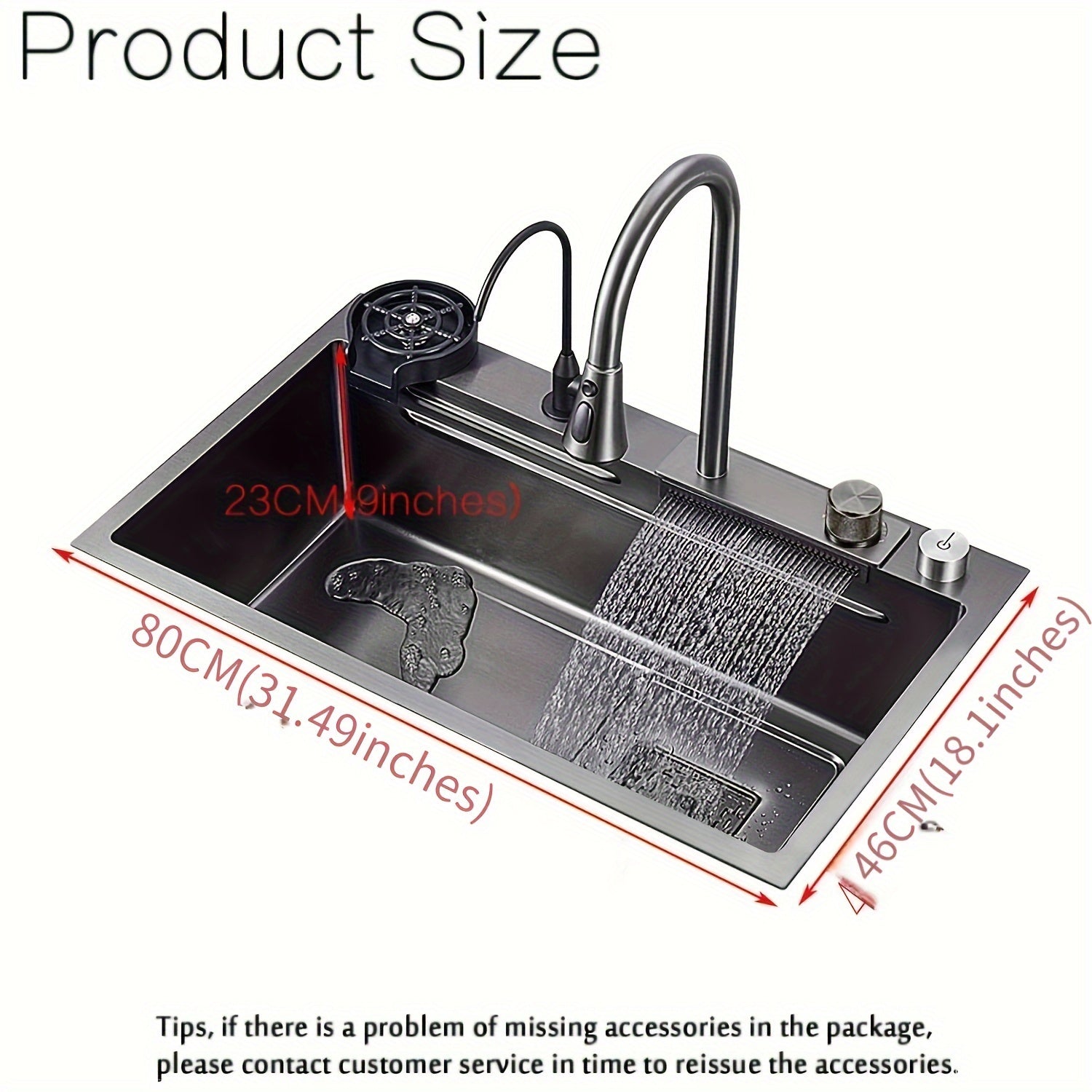 TEMU Stainless Steel Kitchen Sink Waterfall, Pull-out Faucet, And Pressurized Cup Washer - Varnished, Single Basin Workstation For Home Use, Kitchen