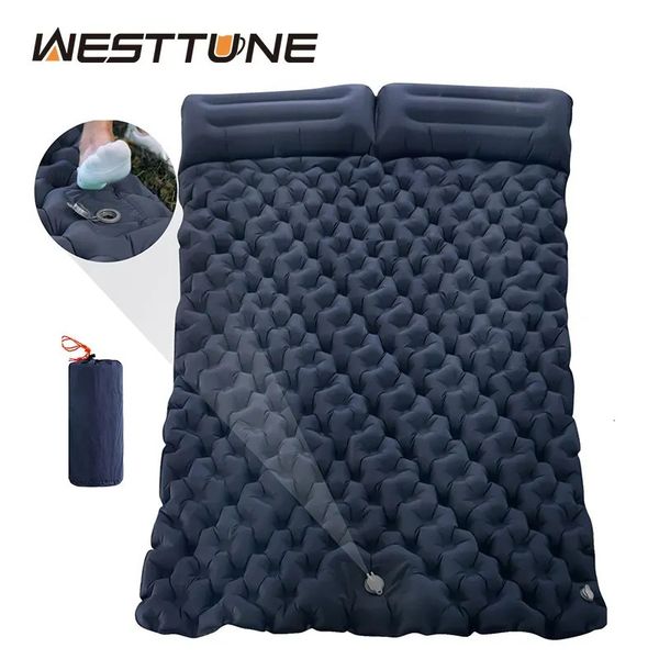 Camp Furniture WESTTUNE Double Inflatable Mattress with Built in Pillow Pump Outdoor Sleeping Pad Camping Air Mat for Travel Backpacking Hik