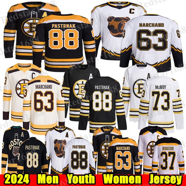 #88 David Pastrnak Boston hockey jersey #63 Brad Marchand Patrice Bergeron Charlie McAvoy Jake DeBrusk Pat Maroon Jeremy Swayman Linus Ullma