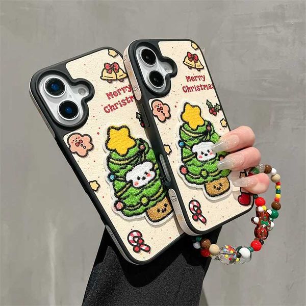 High Quality Paste cartoon Christmas tree phone case with chain suitable for iPhone 13 14 15 16 Pro Max O241209