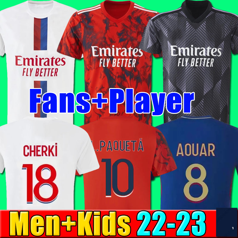 22 23 Fans player Maillot de foot 2022 2023 4th Soccer Jersey AOUAR NDOMBELE football shirts L PAQUETA TRAORE men kids kits equipment JUNINHO tops