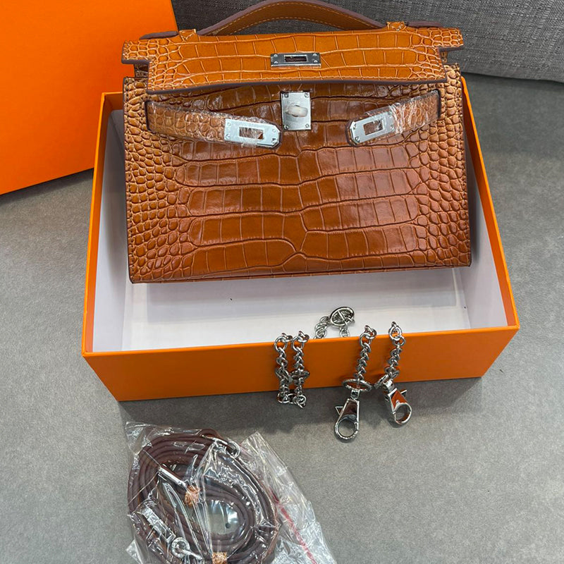 Crocodile Patterned Small Handbag Designer Bag Shoulder Bag Cowhide Genuine Leather Chain Underarm Bag High Quality Removable Strap Silver Hardware