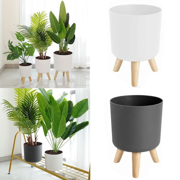 Flower Pot With Wood Holder Plant Stand Display Rack Planter For Indoor Desktop Living Room Decoration Floor-standing Flower Pot 240329