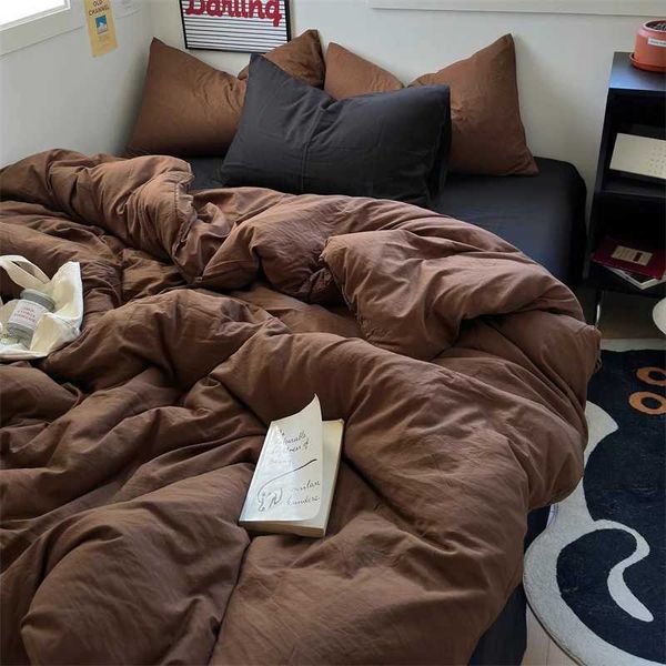 INS Hot Coffee Bedding Set For Girls Soft Washed Cotton Bed Sheet Queen King Size Duvet Set Comforter Set Pillowcase Bed LinensC241218