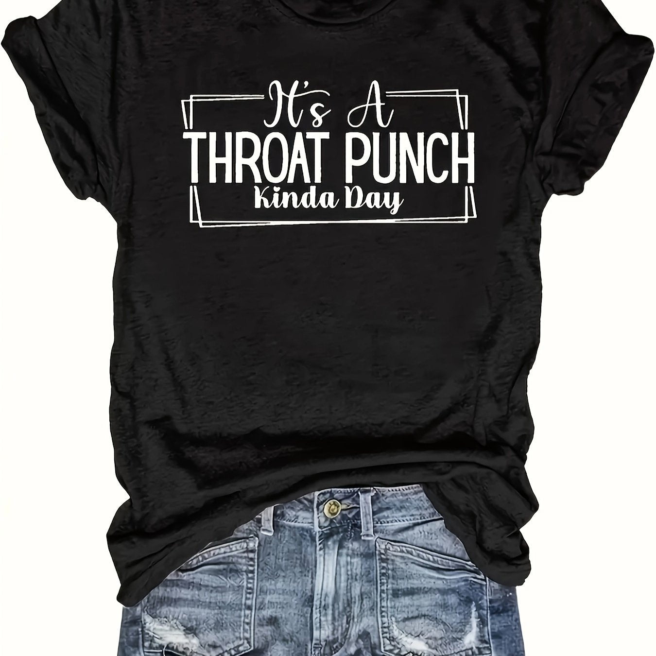 TEMU Women's Chic Funny Quote Print Tee - Comfy, Casual Short Sleeve Crew Neck T-shirt For Everyday Wear & Stylish Layering