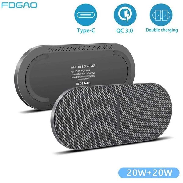 40W Fast Wireless Charger Pad For iPhone 14 13 12 11 Pro XS X 8 Airpods Pro Dual 20W Charging Dock Station For Samusng S22 S23M240731