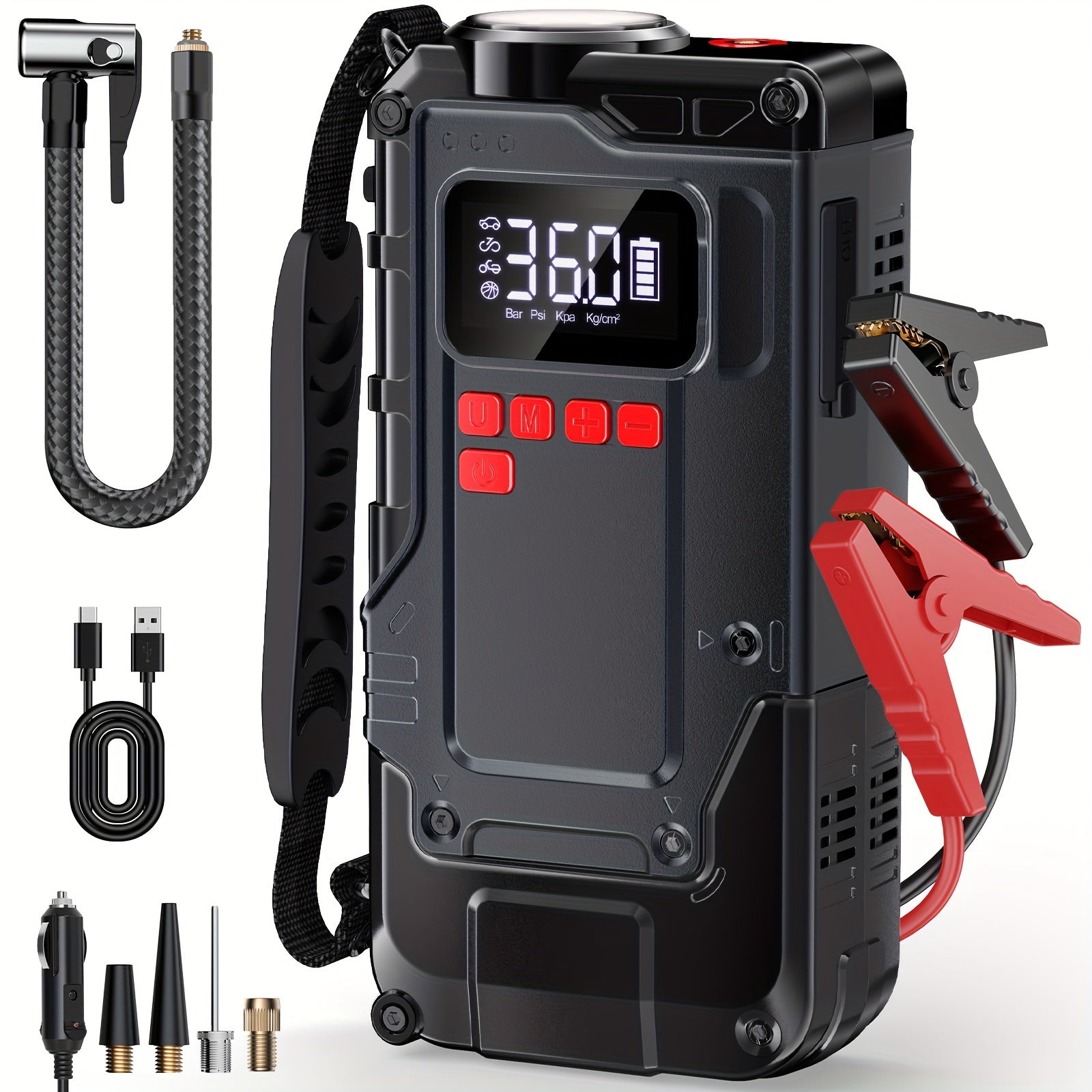 TEMU Portable Car Jump Starter With Air Compressor, 150psi 3000a Car Battery Jump Starter (9.0 Gas-8.0l ), 12v Jump Box Car Battery Jumper Starter