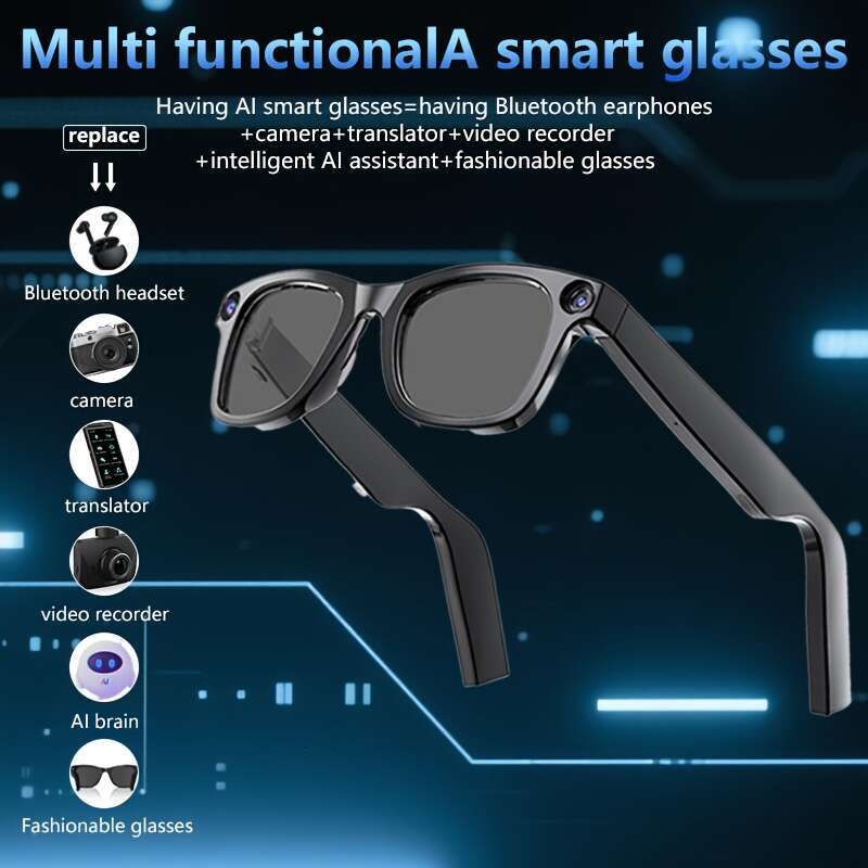 Compatible Apple Ios Android AI Smart Glasses With Camera, Noise-Canceling Call Function, Music Player, Real-Time Translation, Screen Display