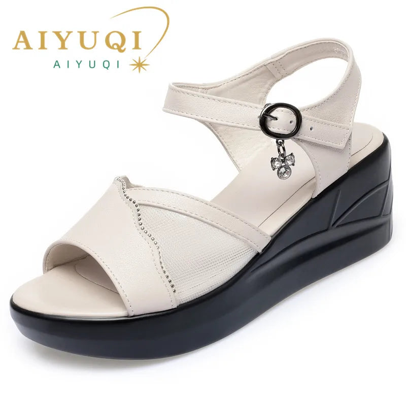 AIYUQI Women Sandals Rome 2024 Summer Genuine Leather Women Shoes Large Size 41 42 43 High Heels Wedge Sandals Mother