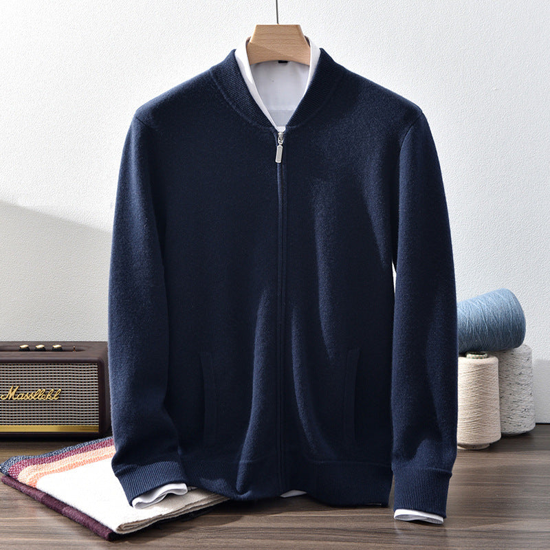 M5302 Pure Cashmere Cardigan Baseball Collar Zipper Jacket Knitted Men&#039;s Clothing