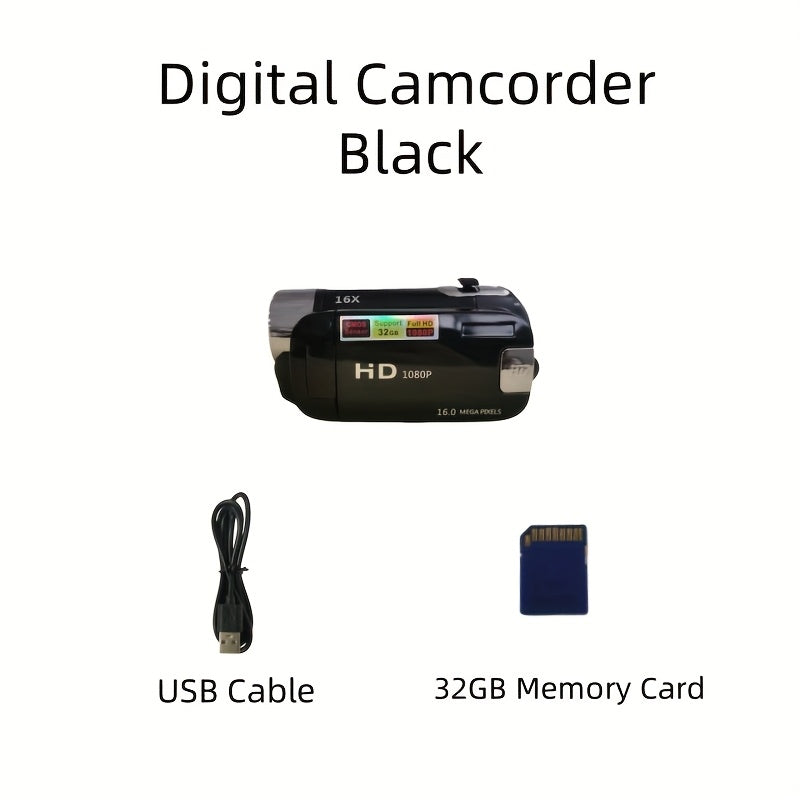 TEMU 1080p Portable Digital Camcorder, Rotate Screen Digital Camera With Rechargeable Battery And 32g Memory Card Support Selfie, Suitable For Travel