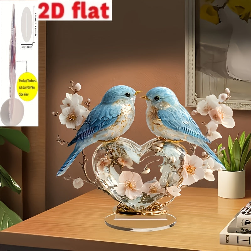 TEMU 2d Flat 2d Acrylic Bird Decor With Heart Base - Romantic In For Valentine's Day, Wedding, Anniversary | , Tabletop Ornament For Home Or Office