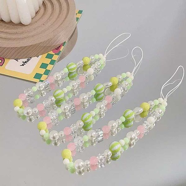 Cell Phone Straps Charms Y2K Sweet Cool Girl Phone Strap Lanyard Cute Green Bead Customized Key Chain Pendant For iP 15 Schoolbag Summer Ins