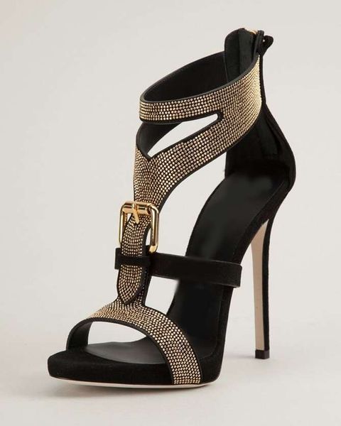 With Suede Cut Out Vamp Zip Up Stiletto Sandals Crystal Summer Women Shoes High Quality Ladies Heels